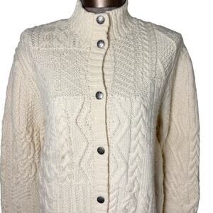 Ralph Lauren Wool Cardigan Women's Size Medium Ivory Hand Knit Cable Sweater